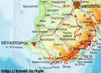 Фрагмент карты Крыма с сайта travel.kyiv.org