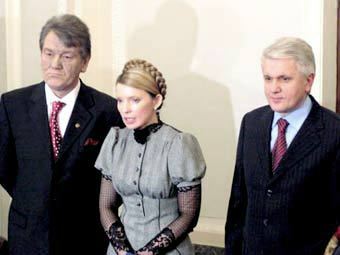 Виктор Ющенко, Юлия Тимошенко и Владимир Литвин, фото с сайта Верховной рады Украины