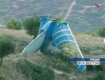 Место падения самолета в Греции. Кадр ТК "Россия"