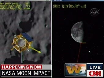 ����� ���� LCROSS �� ������� � ����. ���� NASA TV, ���������� CNN