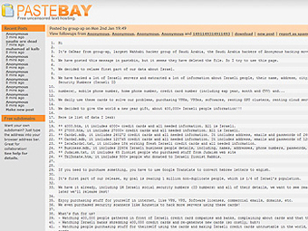 �������� ������� Pastebay � ���������� �������, ����������� � ����� ynetnews.com