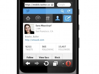 ��������� ������ Twitter � �������� Opera Mini. ����������� �� ������������ ����� Twitter