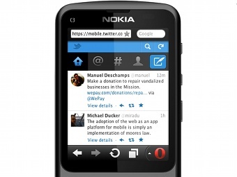 ��������� ������ Twitter � �������� Opera Mini. ����������� �� ������������ ����� Twitter